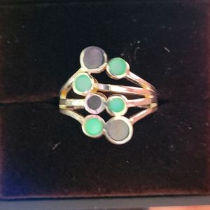 Sterling silver ring with abalone and colored shell accents